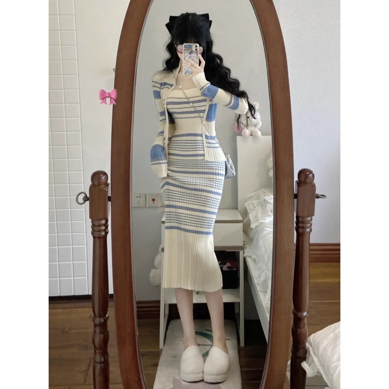甜辣纯欲连衣裙子女温柔系气质御姐小香风法式桔梗两件套装秋冬季|undefined