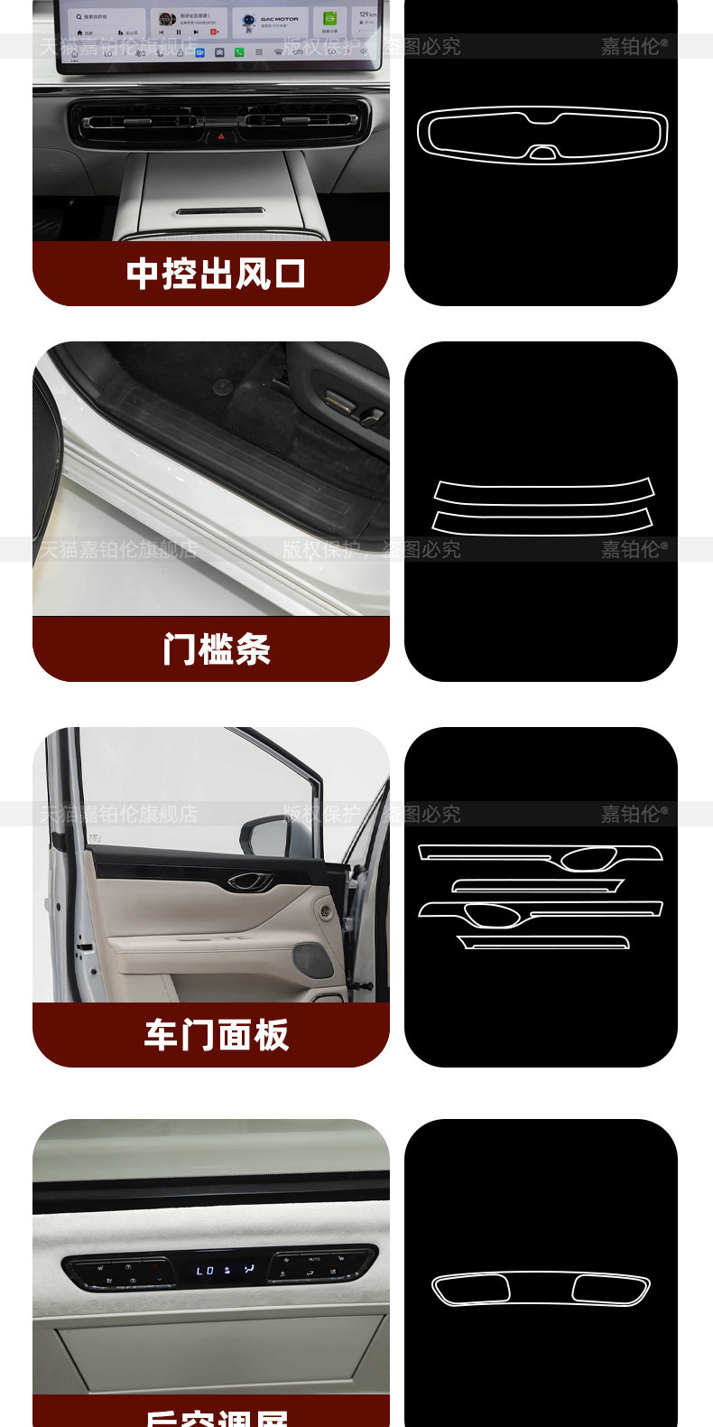 Suitable for 26 models of GAC Trumpchi E8phev, refrigerator button screen protector, center console tempered film, interior film, modification accessories