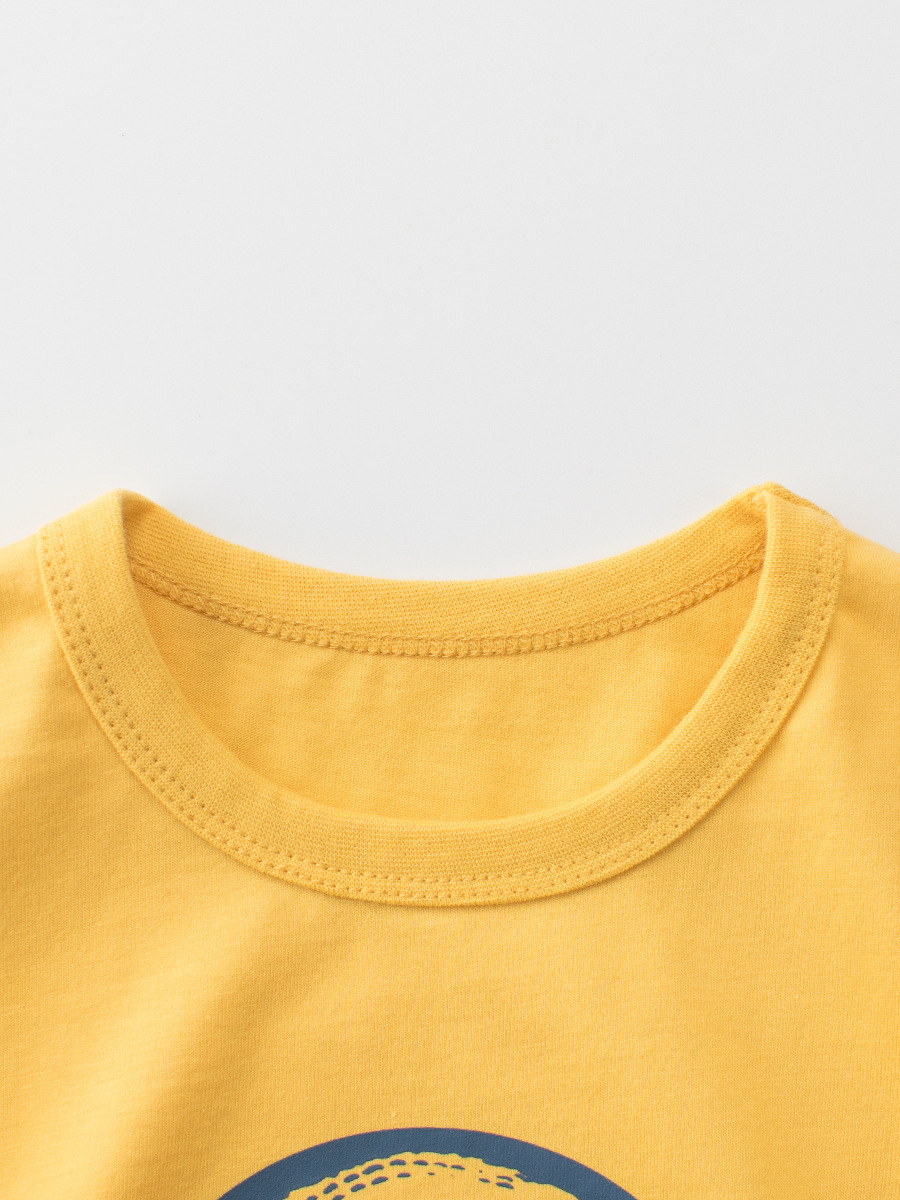 27kids Ropa para niños europeos y americanos Camiseta de manga corta con cuello redondo para niños Nueva ropa de bebé de dinosaurio para niños Suministro transfronterizo