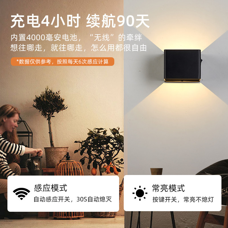 Lámpara de inducción LED sin perforación sin cableado de montaje magnético recargable lámpara de pared de pasillo simple lámpara de dormitorio