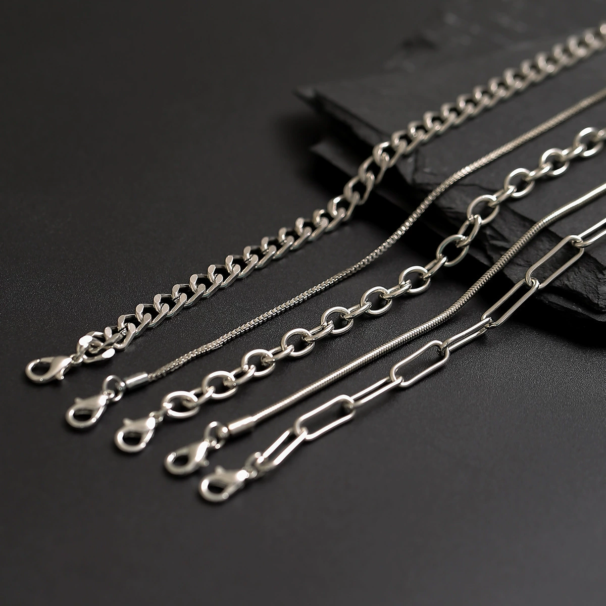 Set of Silver Men's Chain Bracelets - Hip-Hop Style, European Jewelry, Simple & Elegant Design Collection