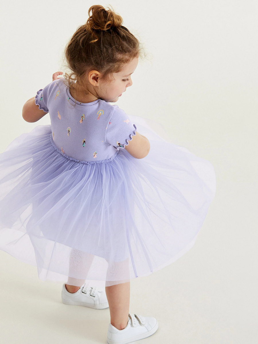 Vestido de niña de dibujos animados de estilo europeo y americano de verano manga corta vestido de princesa para niños