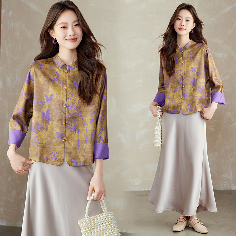 Autumn 2025 New Women's Clothing New Chinese Style Tops Tang Suit Women's Small Shirts Song Brocade Button Thin Jackets