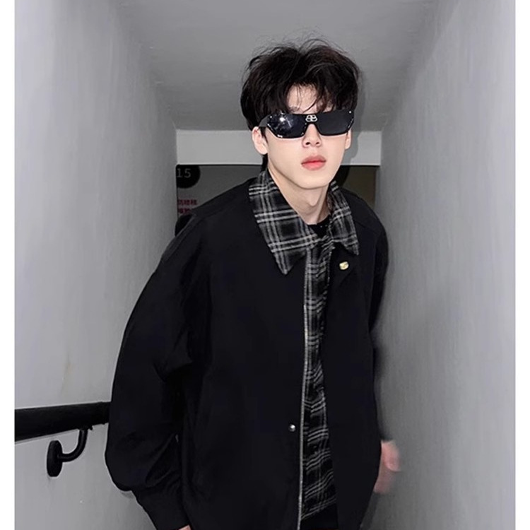 2025 nueva marca de moda callejera americana falsa de dos piezas costura contraste pareja primavera nicho diseño chaqueta sentido chaqueta