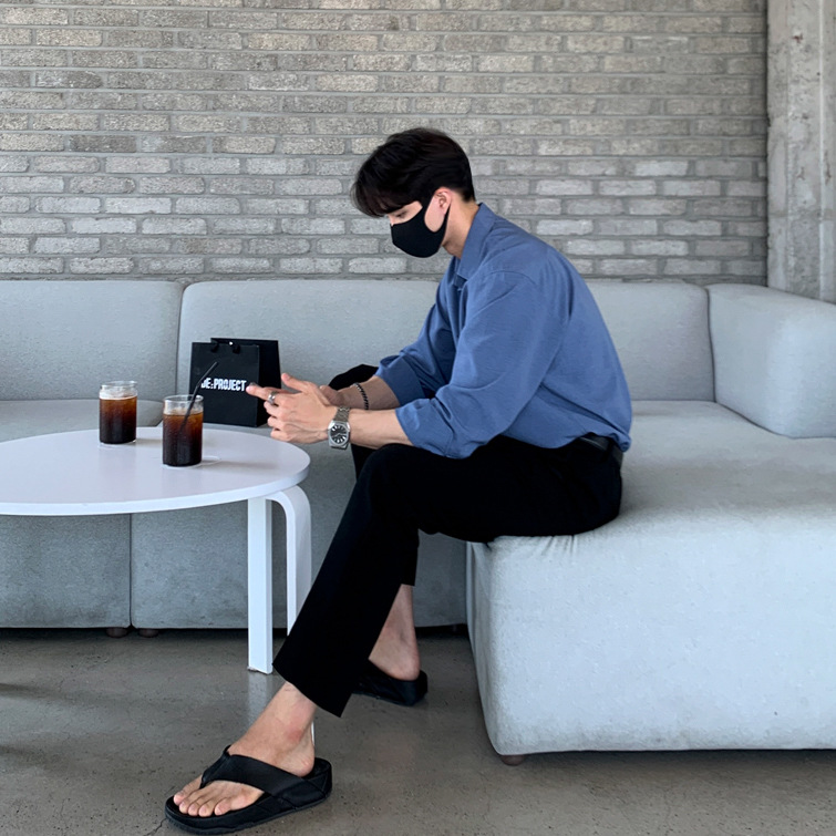 MYQ camisa de manga larga de los hombres de solapa otoño estilo coreano suelta camisa casual superior versátil color sólido camisa casual