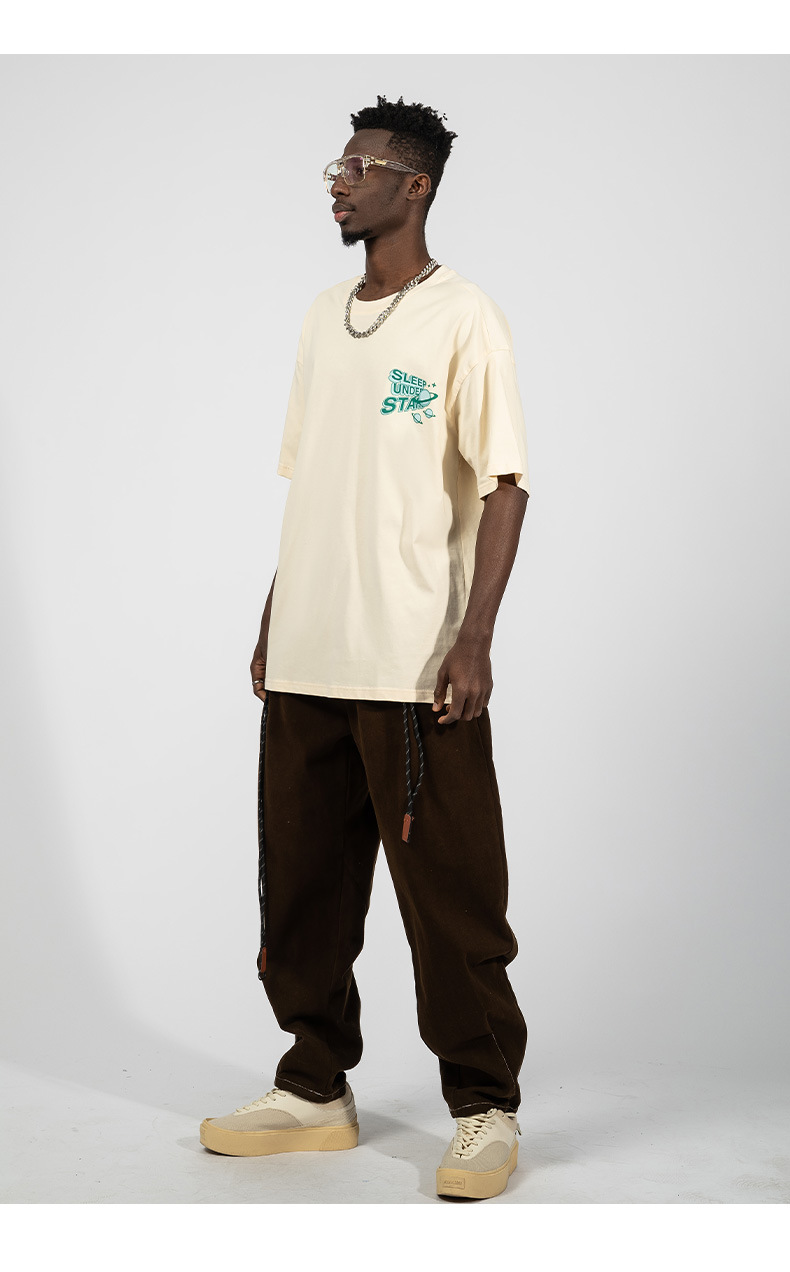 China-Chic Astronaut Printed Men's Short Sleeve T-shirt 220g Loose Large Street Hip Hop Couple Backing Shirt_voghion.com