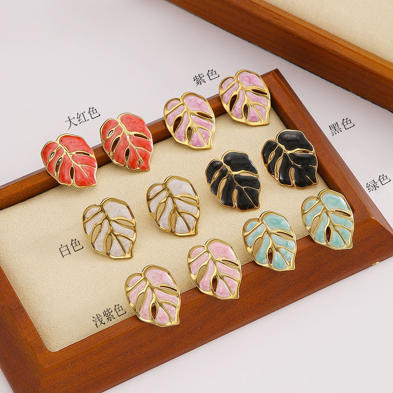 欧美热销不锈钢花朵耳钉耳环饰品爱心耳钉树叶不掉色网红高级感|undefined
