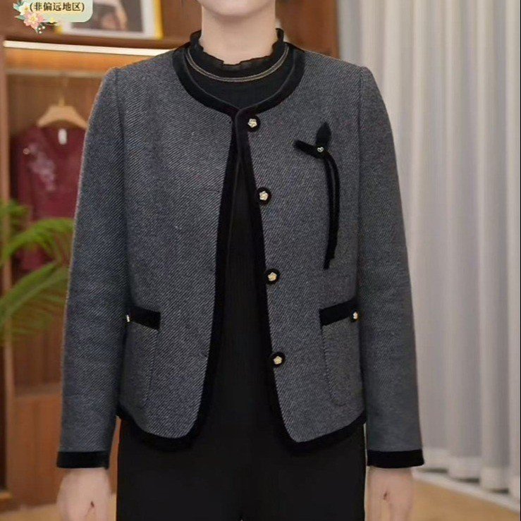 一件代发直播爆款2025秋季新款时尚气质妈妈装毛混纺洋气短外套|undefined
