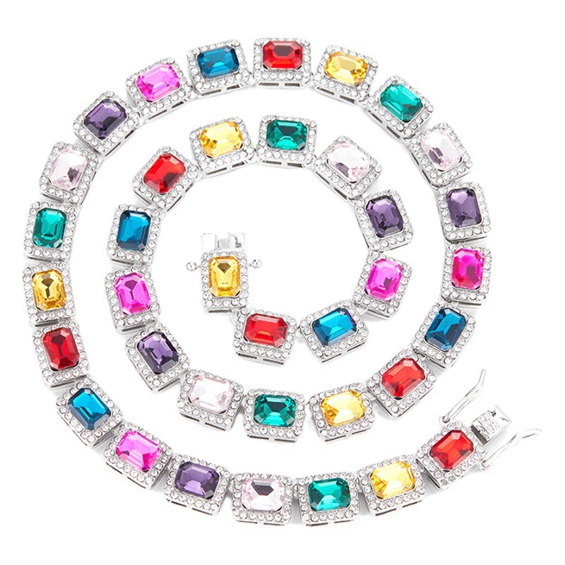 Moda europea y americana ins estilo colorido ZIRCON cubano cadena 10mm hombres de hip hop hiphop joyería al por mayor