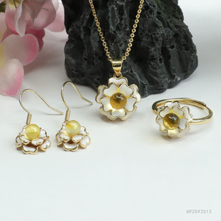 Yuyu amber pendant blue camellia set ring earrings factory wholesale generation HP2092013