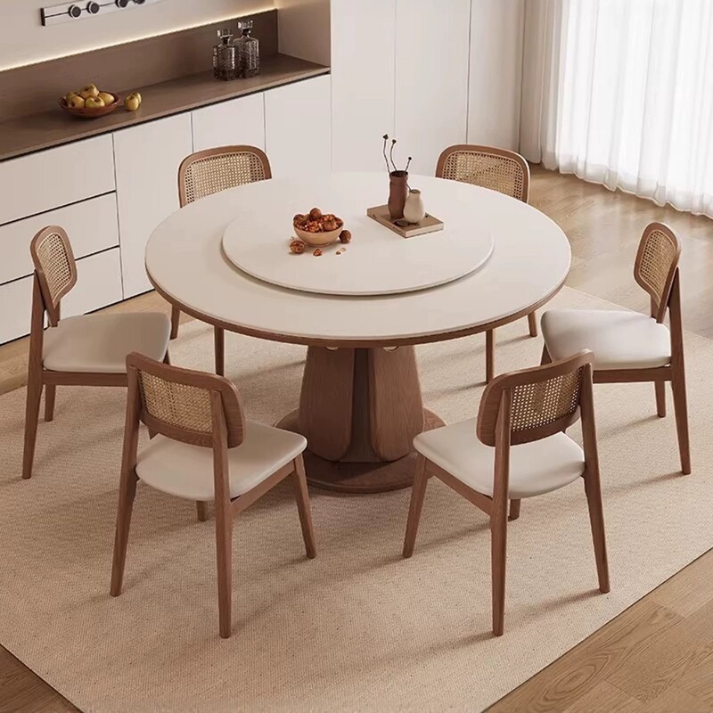 2026 New Model Pure White Slate Dining Table with Turntable for Home Use in Small Apartments, Modern Minimalist Mid-Century Style Solid Wood Round Table 2026 New Model Pure White Slate Dining Table with Turntable for Home Use in Small Apartments, Modern Minimalist Mid-Century Style Solid Wood Round Table