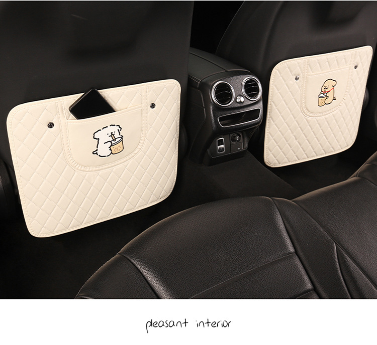 Embroidered Milk Tea Puppy Anti-Kick Mat Car Seat Back Anti-Kick Mat Car Seat Anti-Dirt Mat Anti-Collision Mat for Car Interior