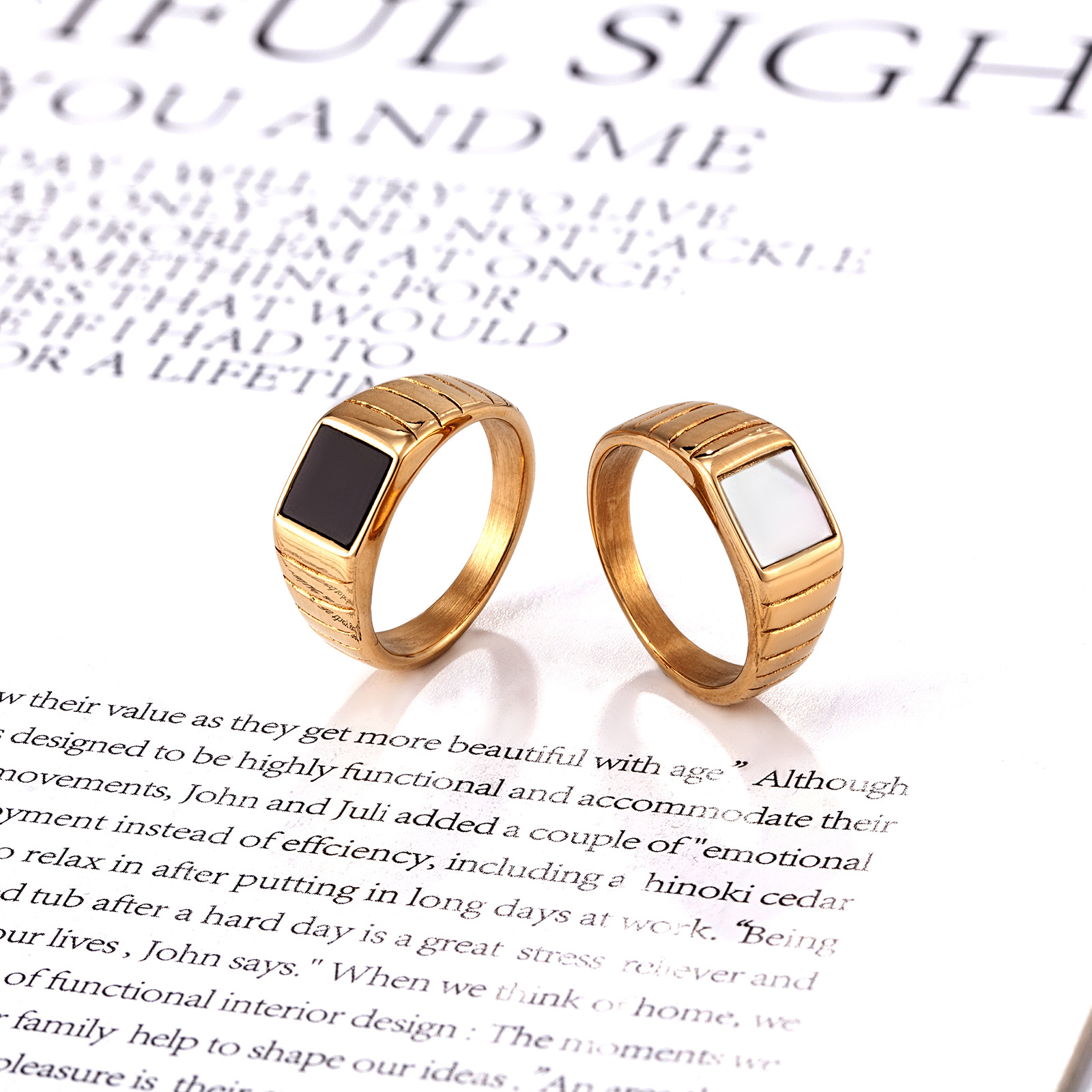 15g Weight Shell Inlay Material 1 Piece Retro Geometric Titanium Steel Polishing Inlaid Shell Rings