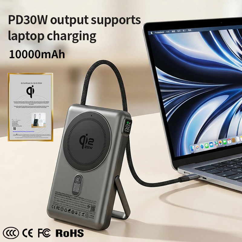 10000mAh SemiSolid Magnetic Power Bank Qi2.2 PD30W Built-in CE