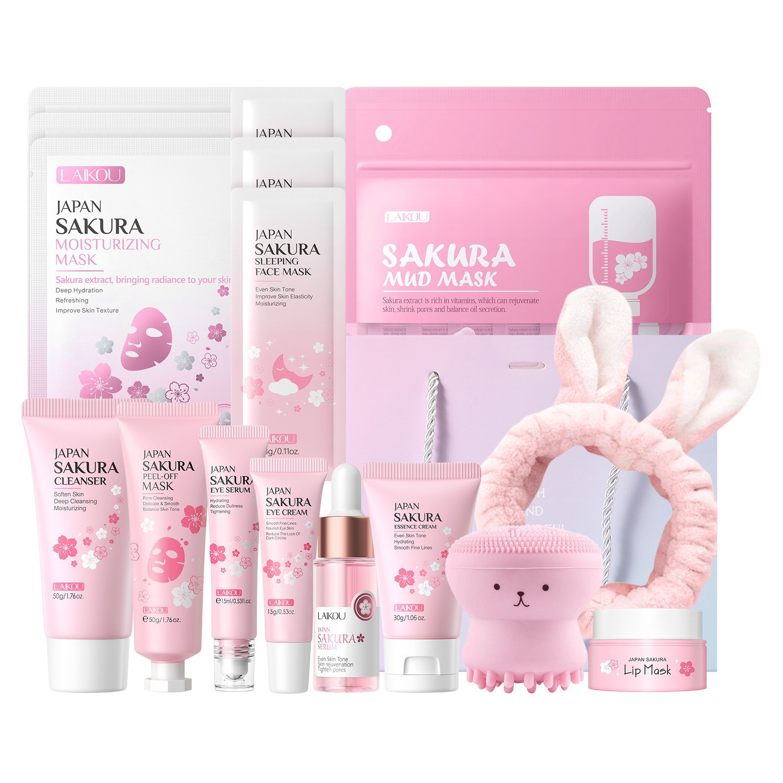 Transfronterizo LAIKOUFENYI serie de cerezo conjunto de cuidado facial hidratación humectante FDA fabricantes de stock image 22