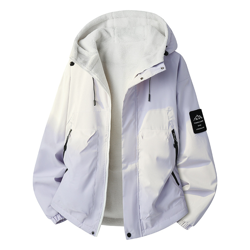 Cross-border foreign trade wholesale in-stock double-sided fleece jacket for men and couples, autumn and winter hooded jacket