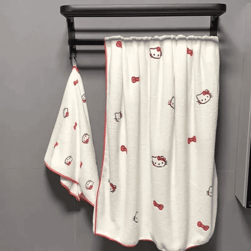 hellokitty浴巾女生珊瑚绒柔软吸水洗脸巾可爱kt猫学生毛巾干发帽|undefined