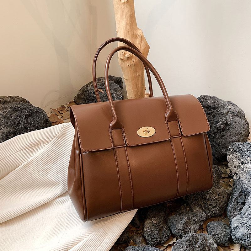 2187g Weight Women's Large Pu Leather Solid Color Elegant Vintage Style Square Lock Clasp Tote Bag