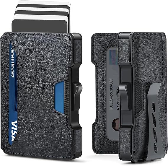 Amazon doble plegable lado empuje caja de tarjetas metálicas RFID blindaje cartera ultrafina pop-up multi-tarjeta cartera de cuero