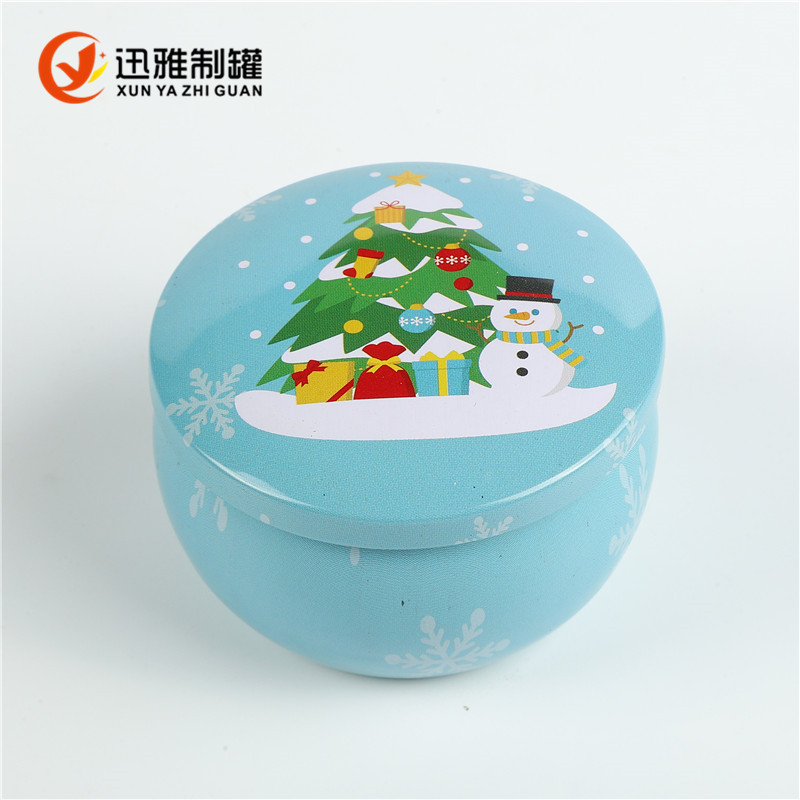 Navidad vela redonda tarro de hierro aromaterapia 2,2 oz tarro de hojalata en stock Festival de Navidad aromaterapia vela tarro 70g