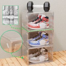 新款亚克力透明防尘侧开收纳盒多功能磁吸鞋柜客厅收藏球鞋墙鞋盒