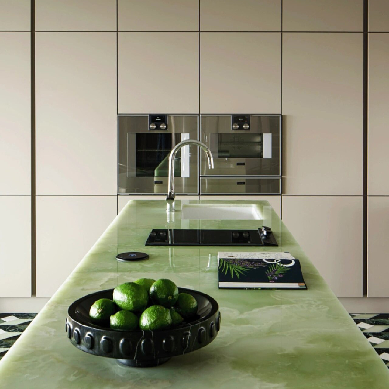 青玉大理石背景墙天然玉石板 厨房奢石台面餐台 天然奢石餐桌