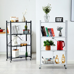 Home Storage Rack No Installation Multi-layer Kitchen Large Foldable Floor Standing with Wheels Living Room Portable Organizing Shelf