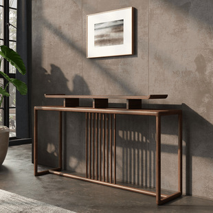 New Chinese-Style Solid Wood Entryway Table with a Zen-Inspired Flat Tabletop Against the Wall for Tea and Dining