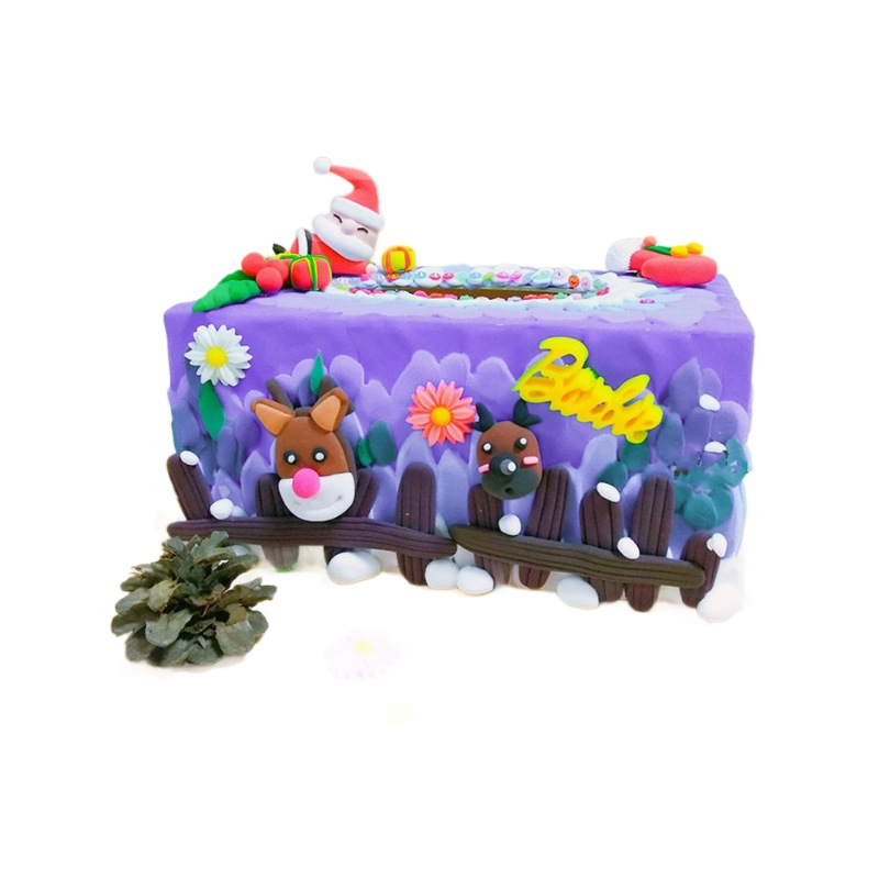 Hecho a mano de los niños caja de pañuelos de bricolaje al por mayor de barro de copo de nieve