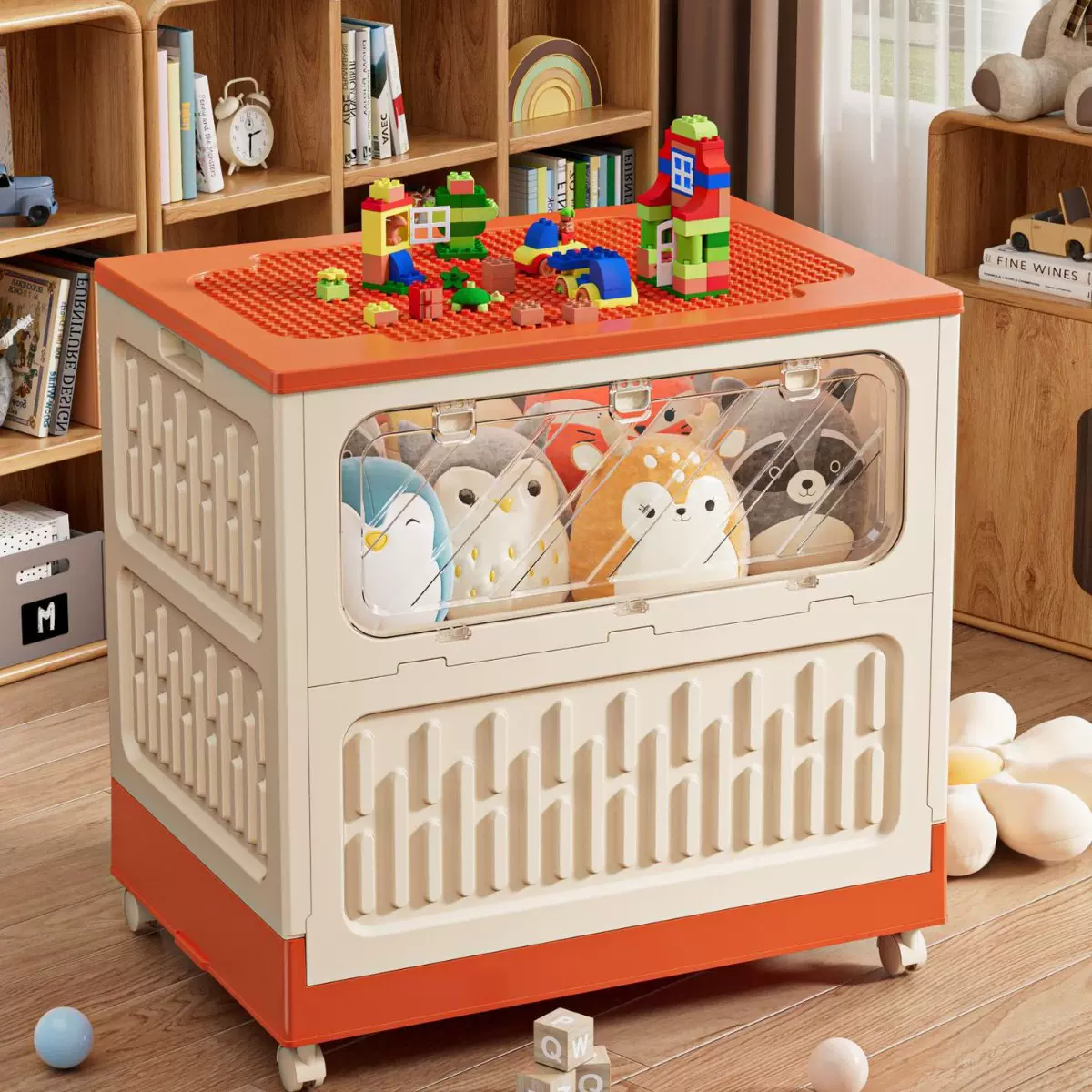 透明收纳箱衣服玩具大号大容量带盖折叠整理储物塑料翻盖带滑轮