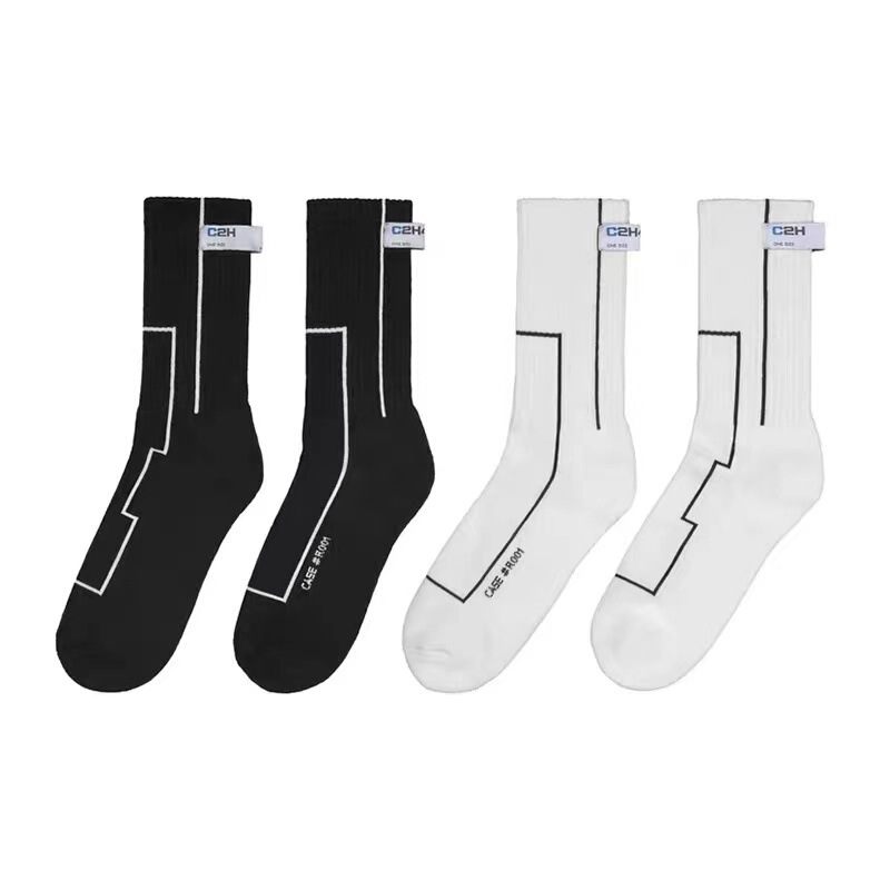 Trendy Brand Cloth Label Deconstruction Design Lena Label Socks European and American Sports Socks Pure Cotton Mid-tube Socks Men's and Women's Socks