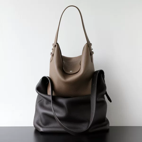 Light luxury, large-capacity, relaxed style, full-grain top-layer cowhide bucket bag, simple commuter handbag, genuine leather women's shoulder bag