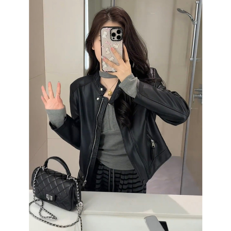 韩版高级感立领小皮衣外套女2025秋季新款小个子时尚百搭短款上衣|undefined
