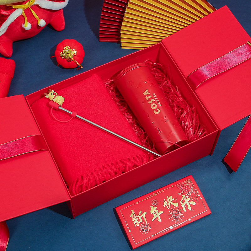 Año nuevo rojo split caja de regalo boda caramelo doble puerta caja de regalo creativa en stock al por mayor