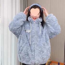 羊羔毛秋冬宽松新款潮宽松显瘦立领颗粒绒女加绒加厚外套棉衣