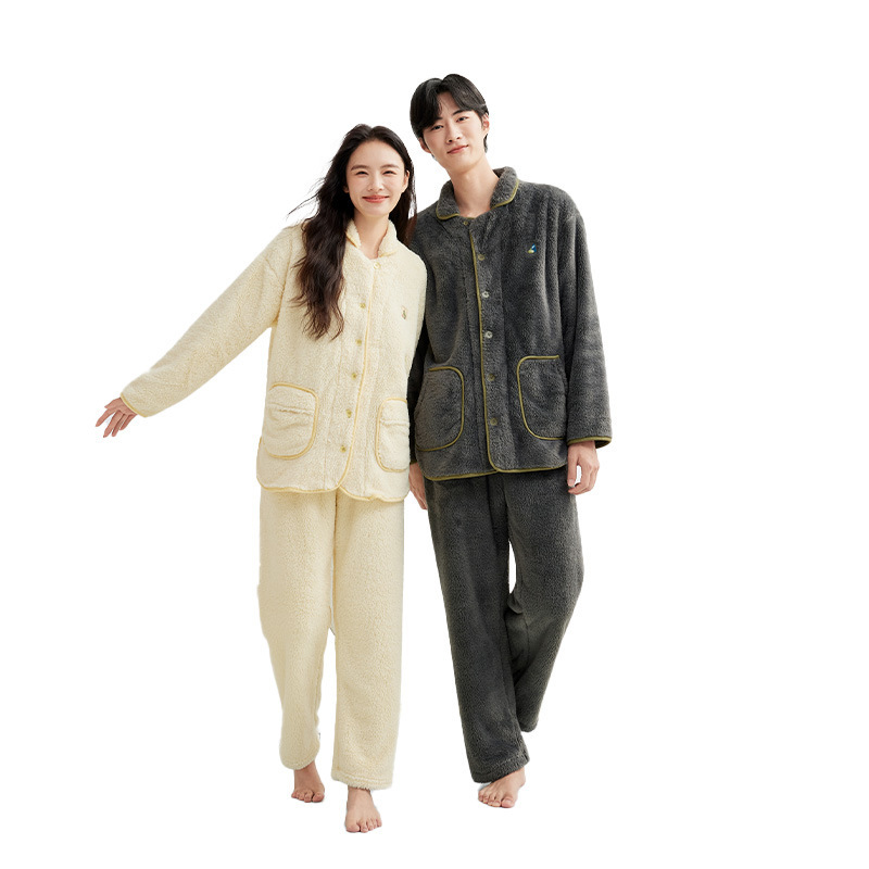 加厚珊瑚绒秋冬季翻领睡衣男冬季可外穿绒款法兰绒家居服保暖套装|undefined