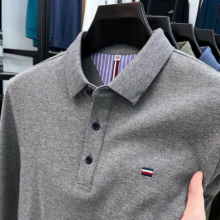 American Tommy Tommy Men's Long Sleeve Polo Shirt Autumn Pearl Cotton Solid Color Business Casual Lapel Long Sleeve T-Shirt American Tommy Tommy Men's Long Sleeve Polo Shirt Autumn Pearl Cotton Solid Color Business Casual Lapel Long Sleeve T-Shirt