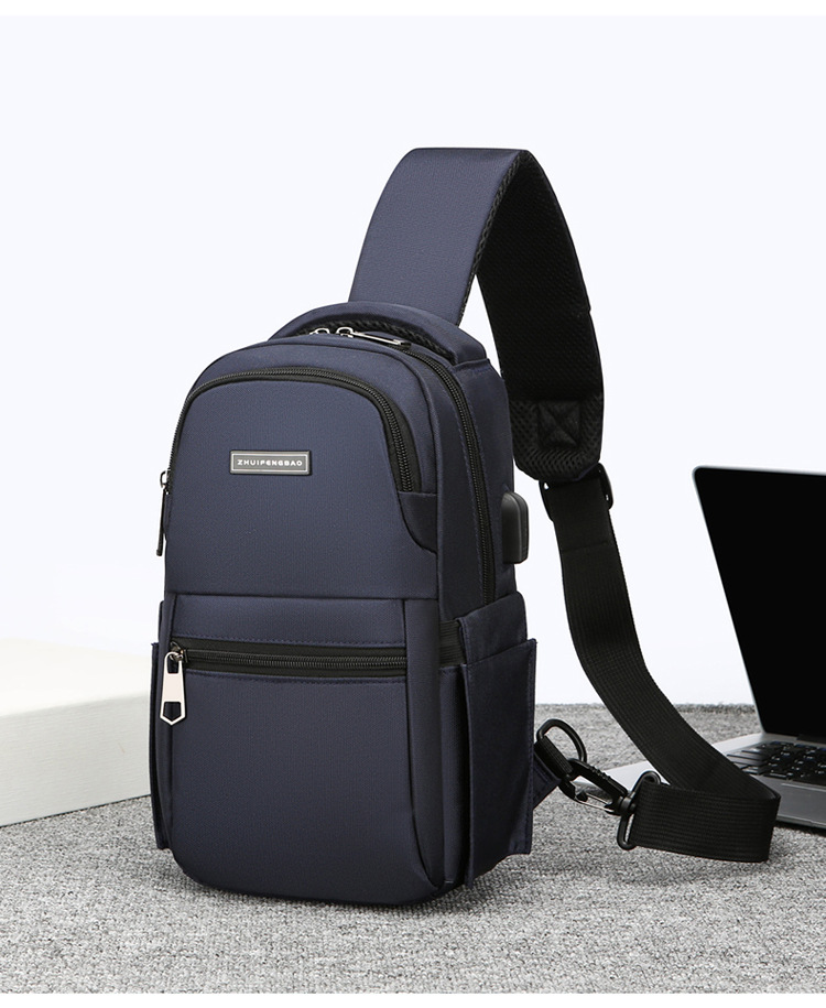 Men's chest bag, cross-border water-resistant crossbody bag, trendy casual single-shoulder backpack, USB rechargeable multi-functional men's bag undefined