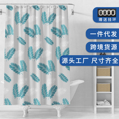 卸売りpevaシャワーカーテン緑の羽防水防かび浴室カーテン厚いトイレカーテンシャワー遮断カーテン