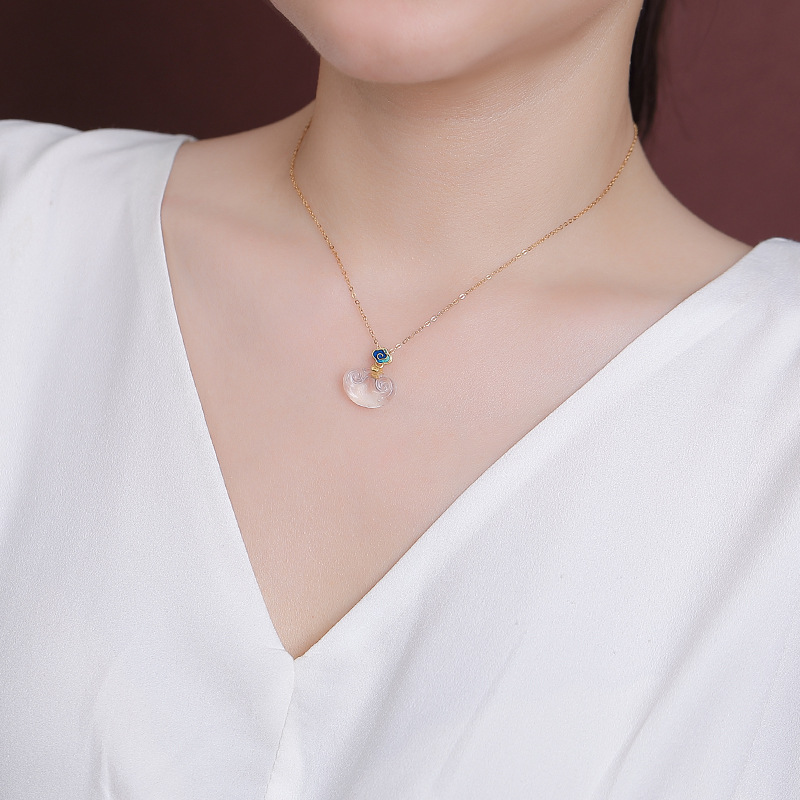 Mặt dây chuyền bạc S925 phong cách Trung Hoa họa tiết Ruyi Xiangyun khắc tinh xảo — Mẫu bạc (không bao gồm dây chuyền)