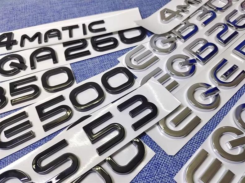 Mercedes-Benz EQA260, EQB350, EQC350, EQE, and EQS450 car emblem stickers, including letter and number designs, and 400 emblem stickers