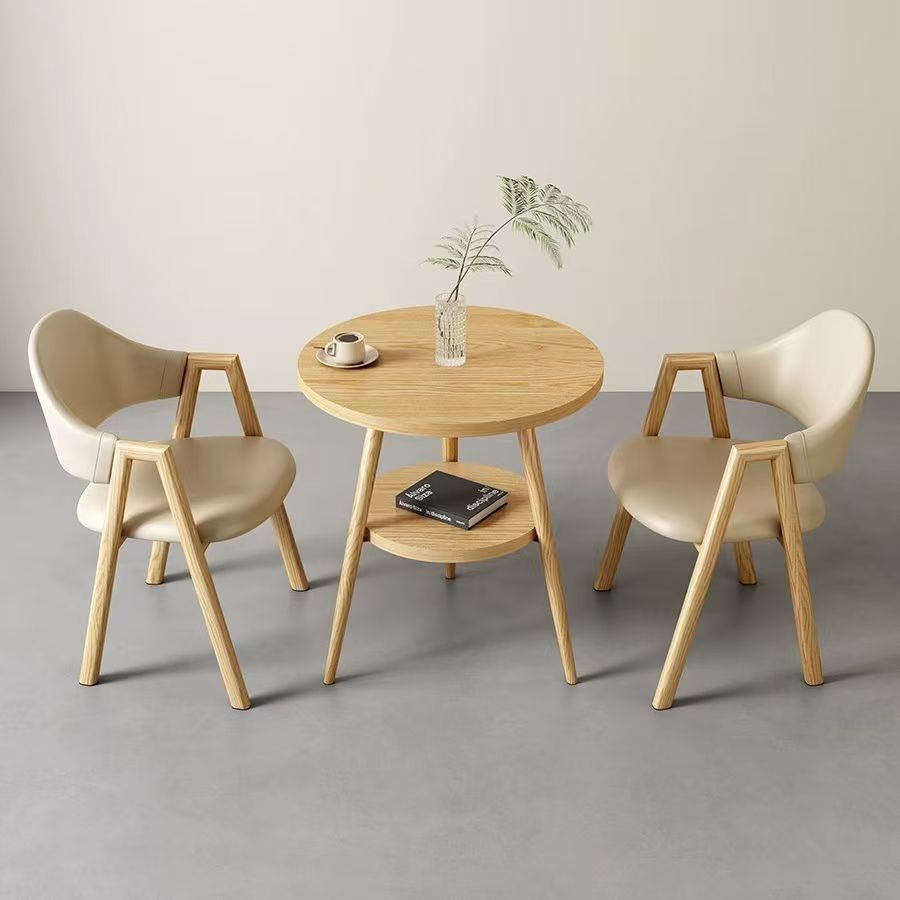 Negotiation Table and Chair Combination Light Luxury Nordic Milk Tea Simple Table Reception Modern Leisure Small Apartment Dining Table Round Table Wood