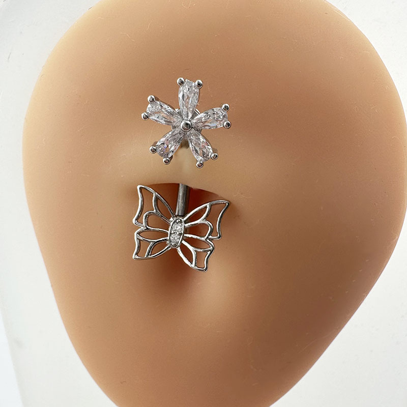 Diamond Studded Zircon Navel Piercing Heart Butterfly Jewelry_voghion.com
