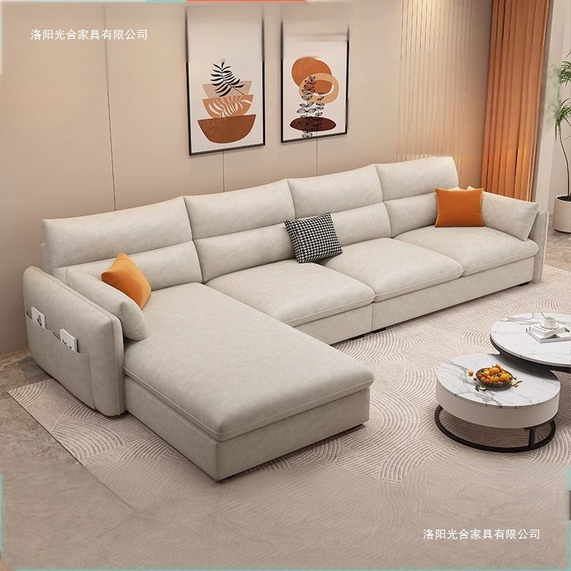 Italian Fabric Sofa for Small Apartments, Living Room with Chaise Longue, Washable Cat-Scratch Leather Sofa, Simple Rental Sofa