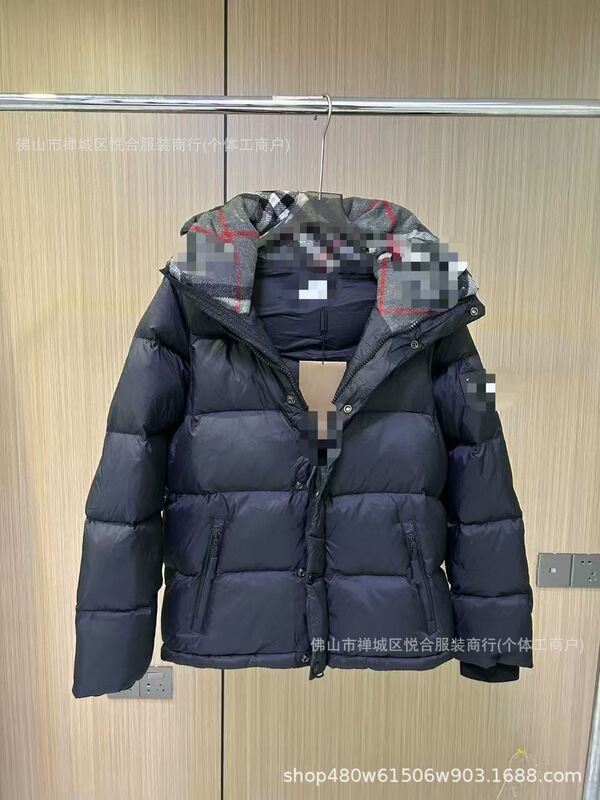 跨境欧洲站潮牌秋冬经典款可拆卸衣袖格纹连帽羽绒服加厚保暖外套|undefined