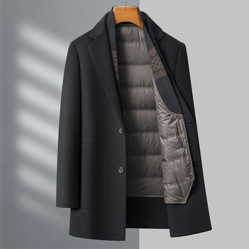 Cross-Border Cold-Proof Winter Clothing Men's Double-Sided Nylon Wool Suit Middle-Aged High-End Warm Woolen down Jacket Men's Jacket