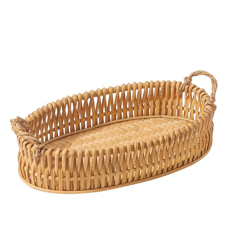 Cestas de frutas de caña tejidas a mano pan pan al vapor sala de estar canasta de estilo retro chino