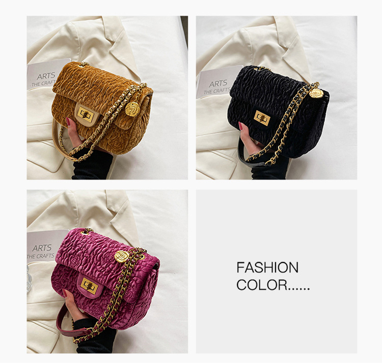 Toamnă și iarnă pentru femei 2024, la modă nouă, lanț de catifea Camelia, geantă crossbody pătrată mică, grasă la subrat_voghion.com
