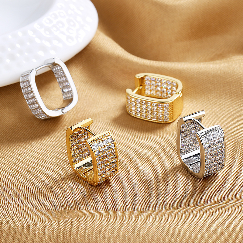 Solid Color Pattern Women'S Gender 1 Pair Simple Style Solid Color Copper Inlay Rhinestones Earrings