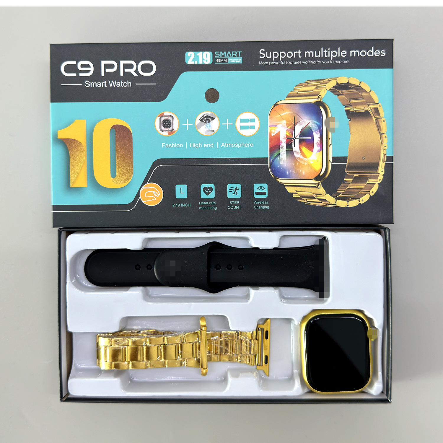 Relógio inteligente S9 Ultra de Huaqiangbei para importação internacional, cor ouro luxuoso, com Bluetooth para chamadas, monitoramento de frequência cardíaca, pressão arterial e saúde